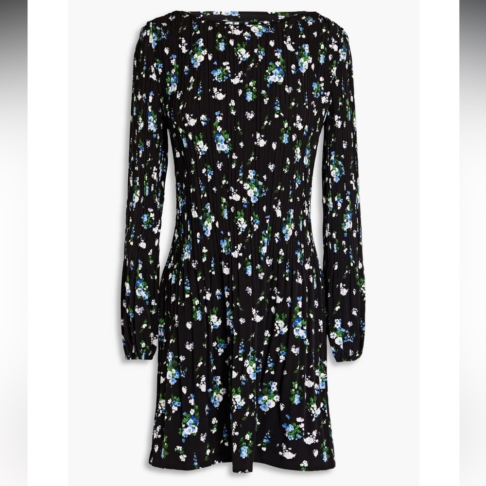 Maje Plisse Crepe Floral Print Mini Dress